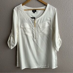 NWT Jones New York Ivory quarter zip 3/4‎ sleeve woven top